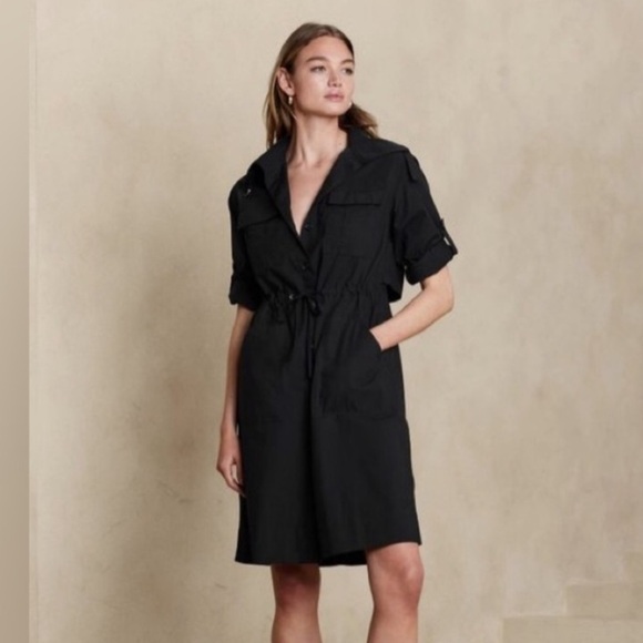 NWT! Banana Republic Black Trench-Back Shirtdress - Size Medium 📞 - Picture 1 of 7